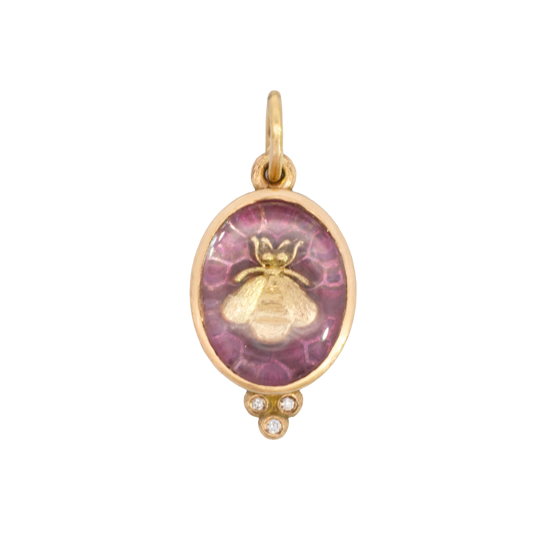 Small Oval Pink Enamel Honeycomb & Bee Charm