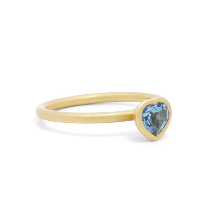 Aquamarine Heart Bezel Set Ring