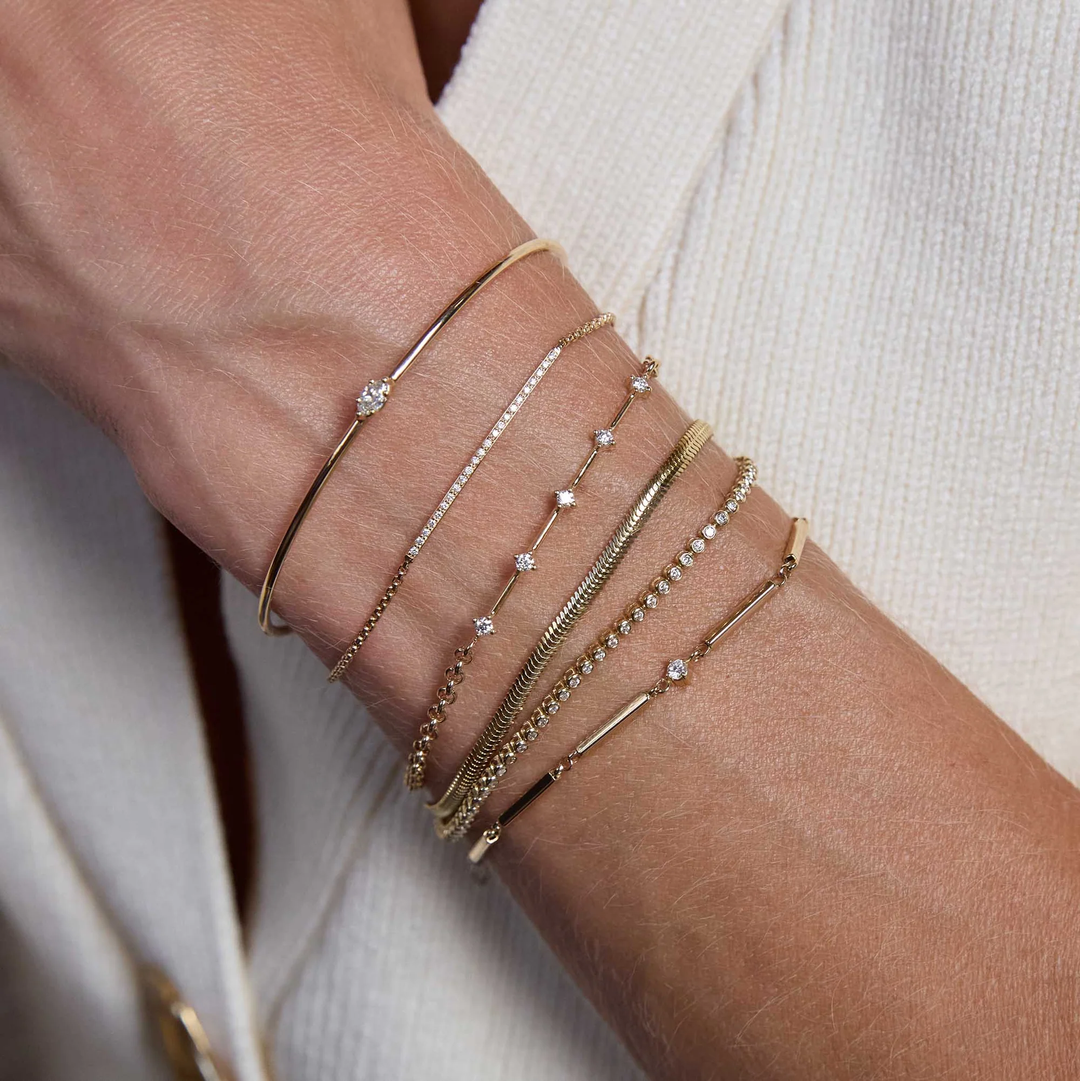 Pavé Diamond Thin Bar Extra Small Box Chain Bracelet