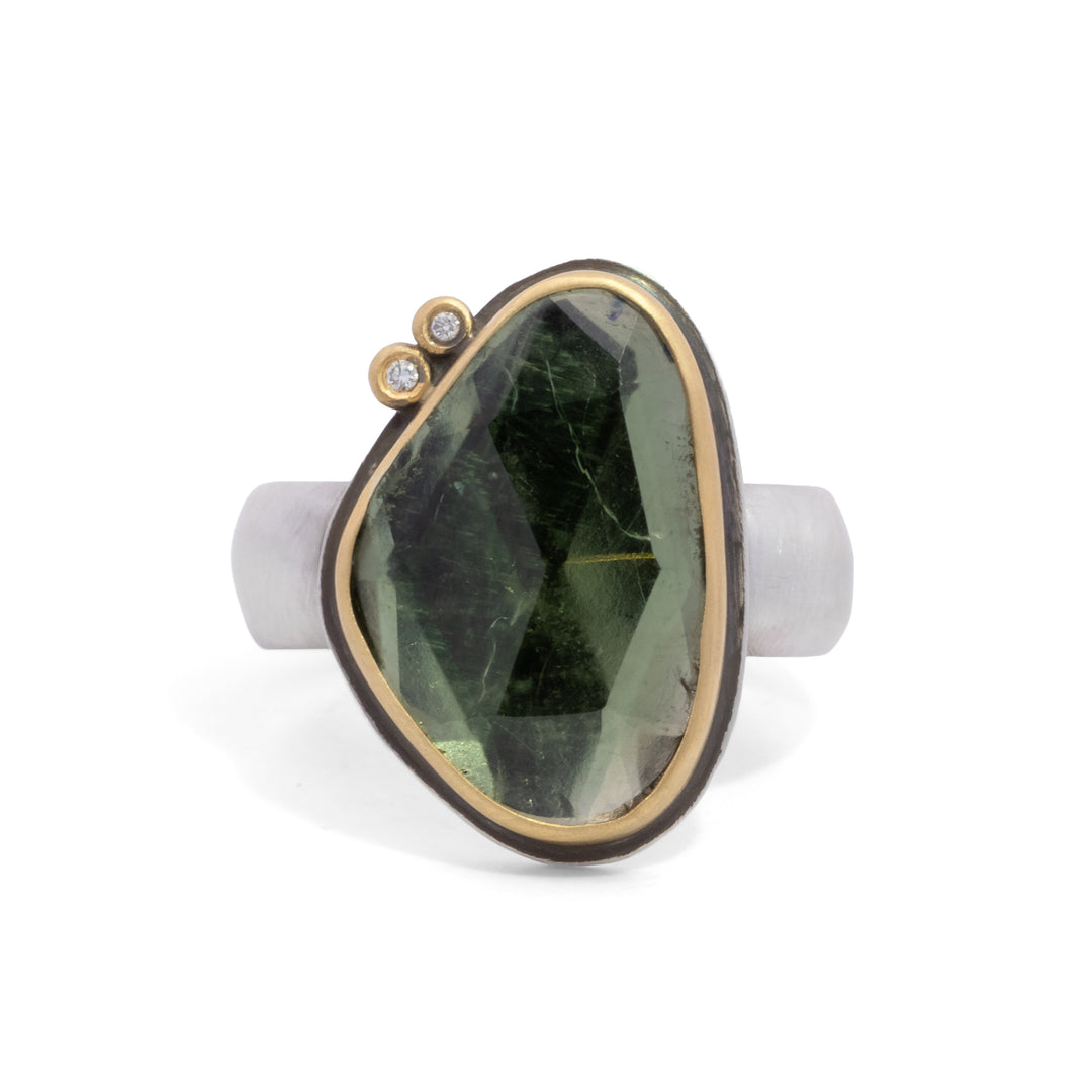 Green Tourmaline and Diamond Ring