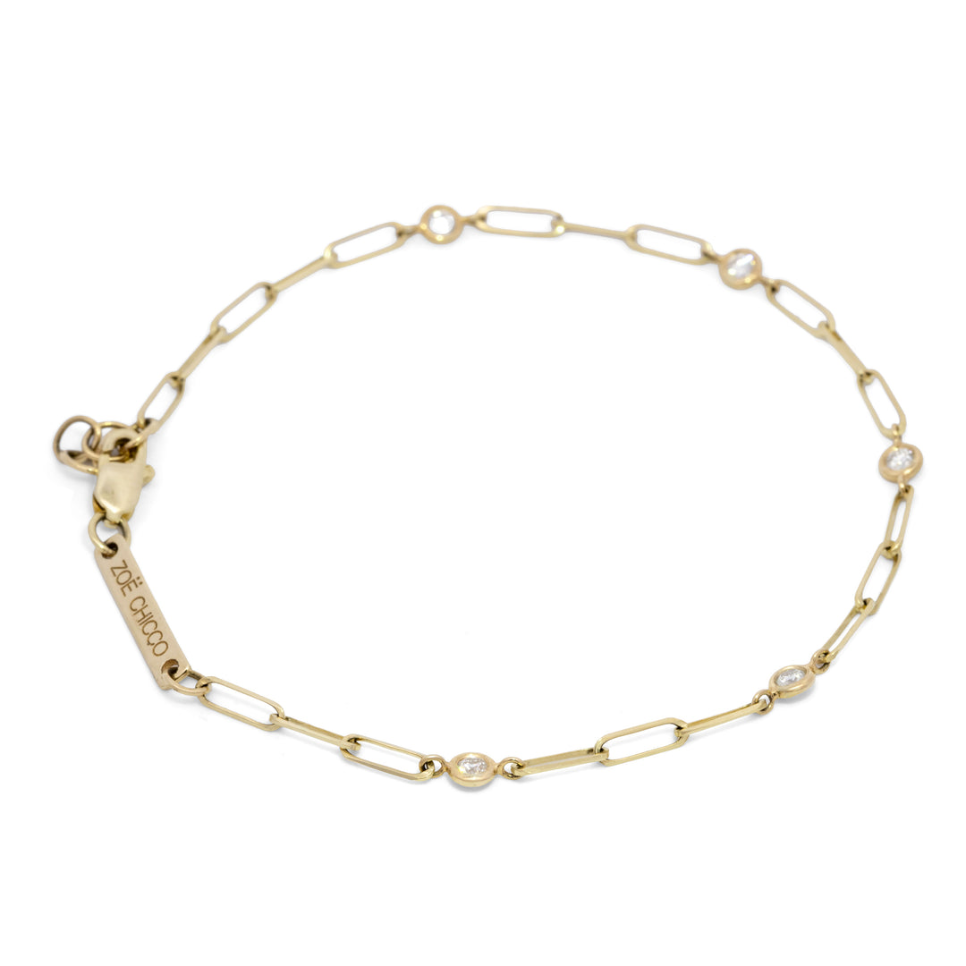 Five Floating Diamonds Small Paperclip Chain Bracelet