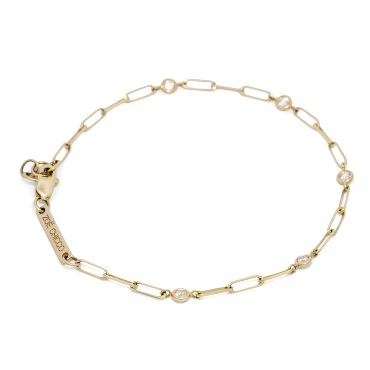 Five Floating Diamonds Small Paperclip Chain Bracelet
