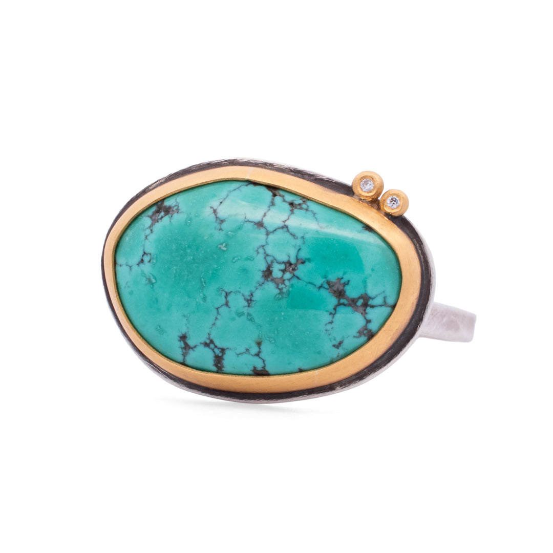 Green Turquoise and Diamond Ring