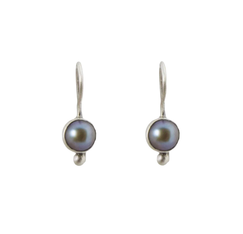 Simple Grey Pearl Drop Earring with Granulation