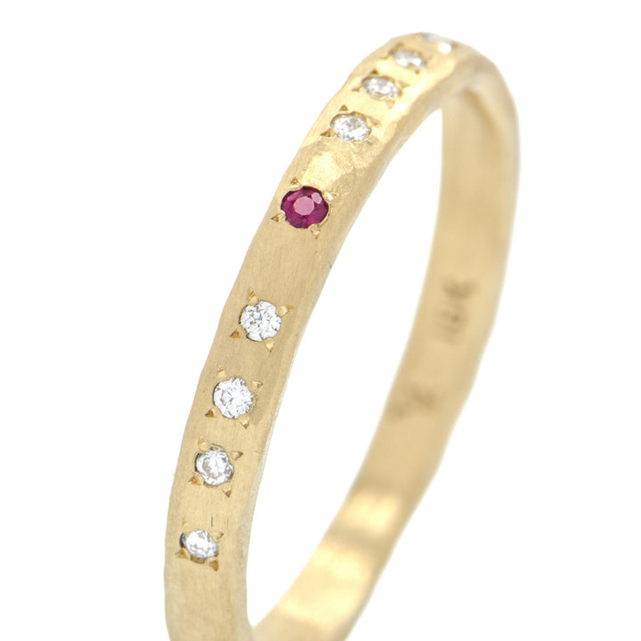 Ruby & Diamond Hammered Sparse Eternity Band Ring