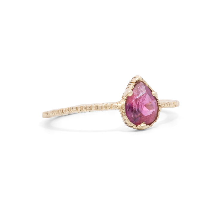 Teardrop Pink Tourmaline Three Prong Ring
