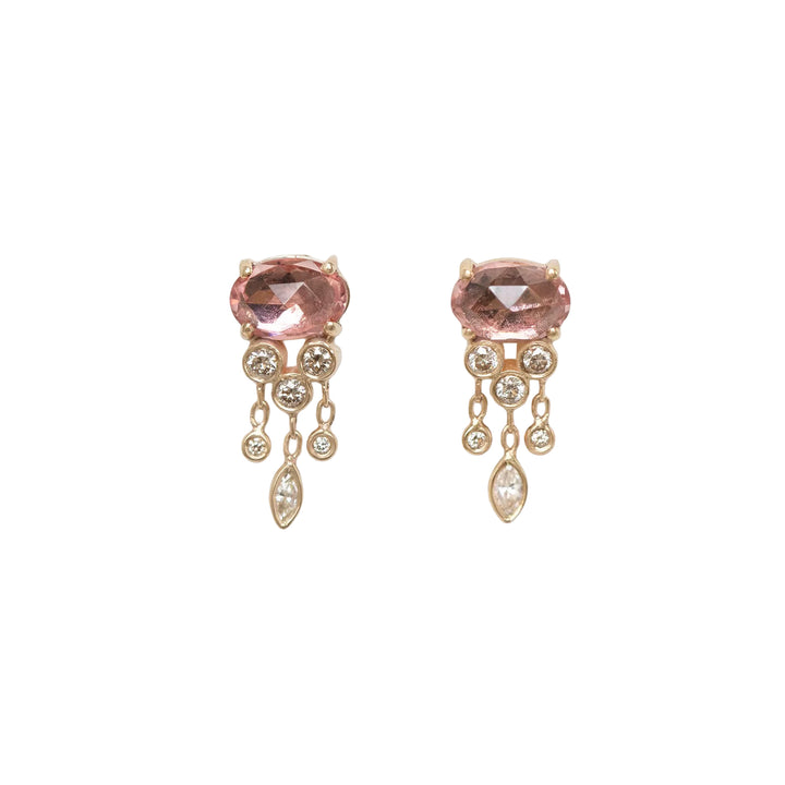 Pink Tourmaline and Diamond Jellyfish Post Earrings