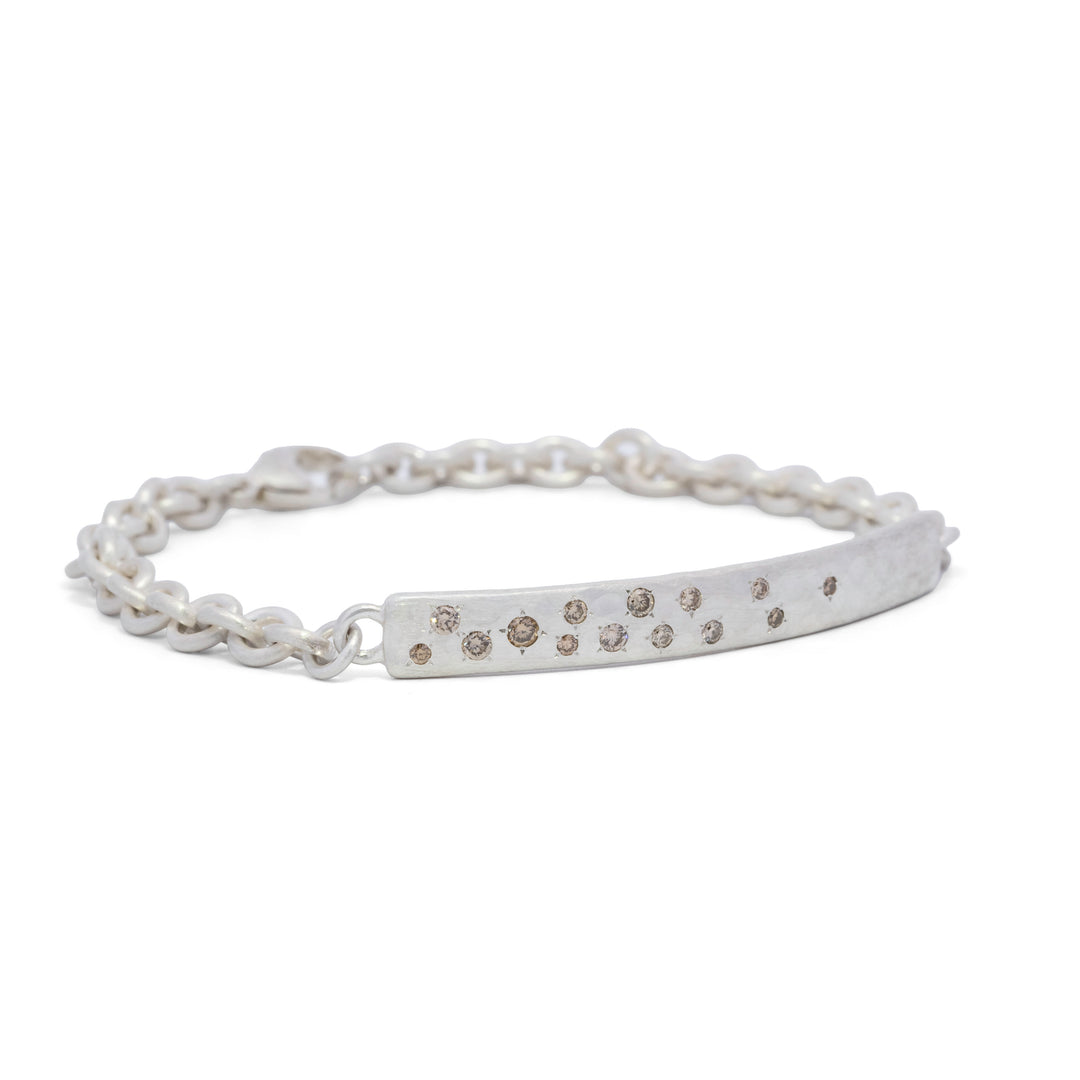 0.55 tcw Brown Diamond Hammered Bar Chain Link Bracelet