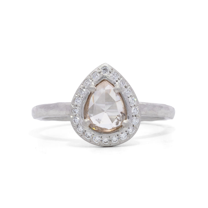 Pear Champagne Diamond Halo Ring