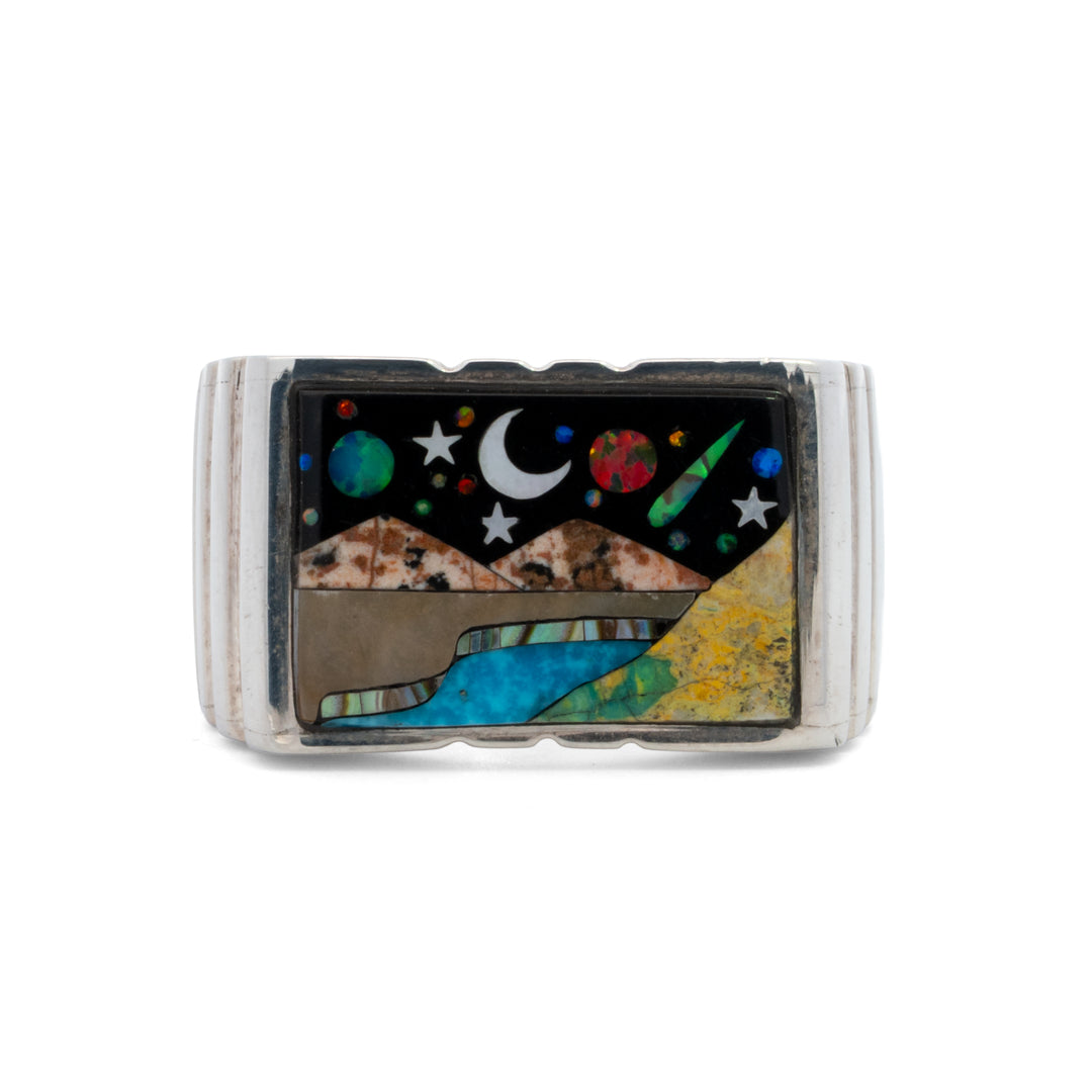 Desert River Night Sky Scene Rectangular Signet Ring