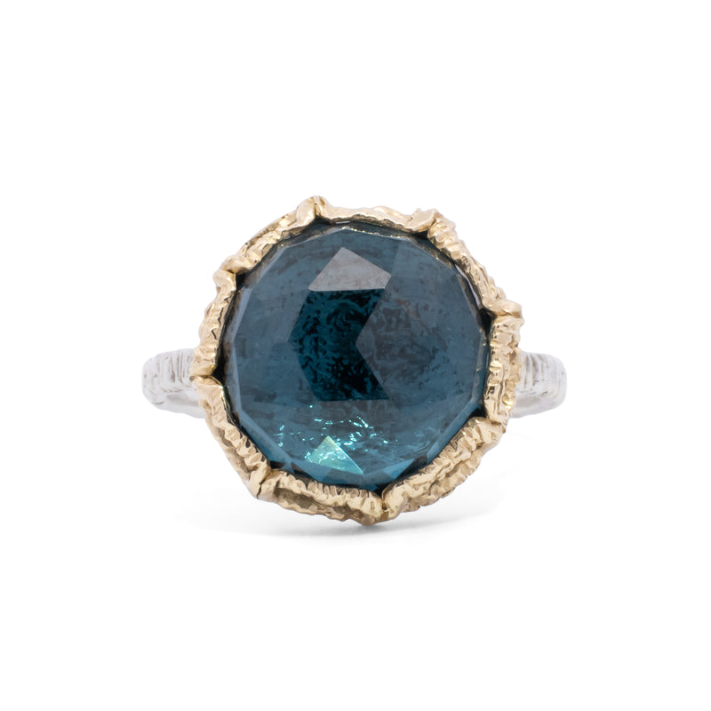 Round Faceted London Blue Quartz Ring