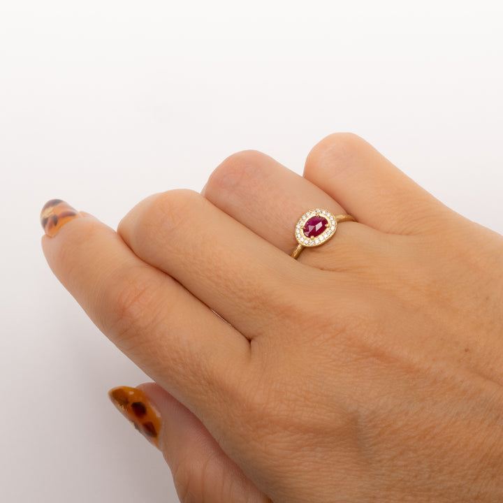 Rose Cut Mozambique Ruby Halo Ring