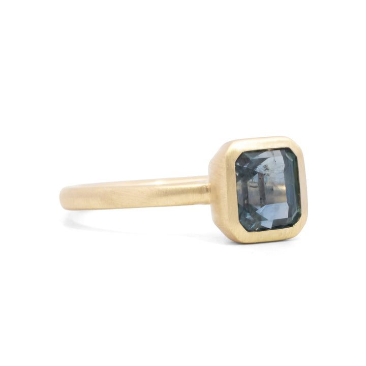 2.14 ct Emerald Cut Bezel Set Montana Sapphire Ring