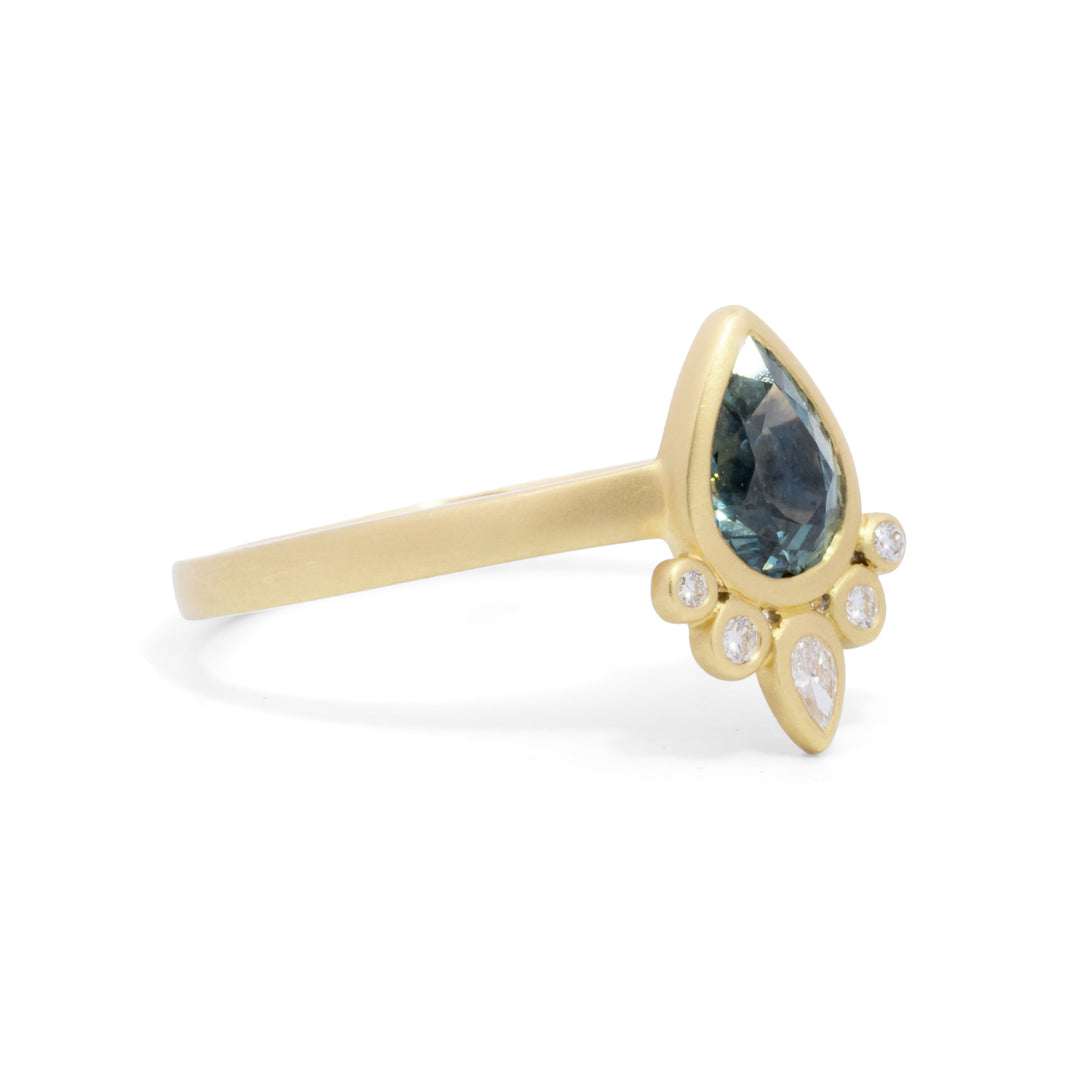 Pear Shaped Montana Sapphire Diamond Ring