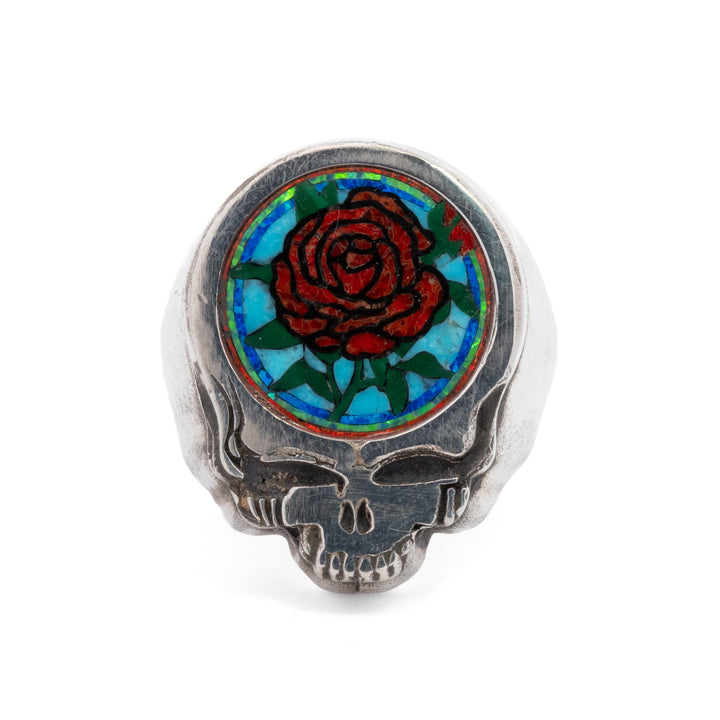 "Stealie" Rose Inlay Signet Ring