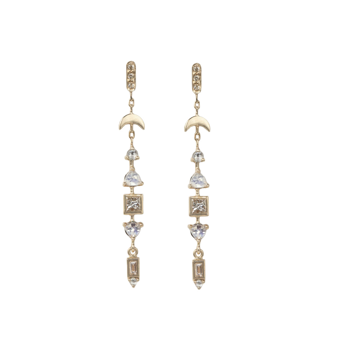 Moonstone & Diamonds Totem Drop Earrings