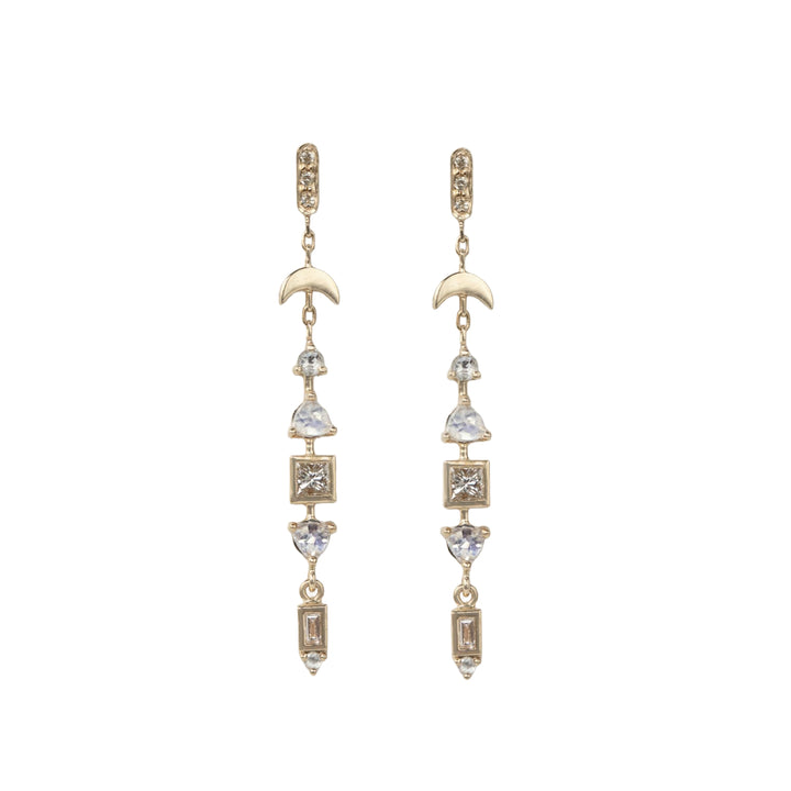 Moonstone & Diamonds Totem Drop Earrings