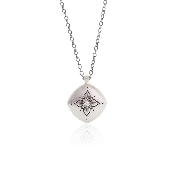 Diamond Lotus Cushion Pendant Necklace