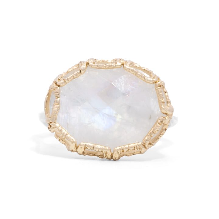 Oval Faceted Rainbow Moonstone Ring