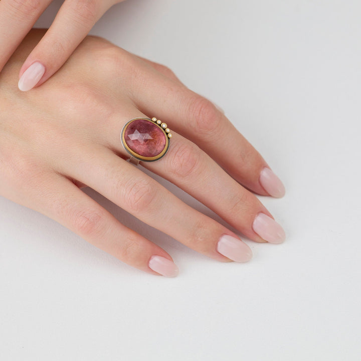 Pink Tourmaline Five Diamond Ring