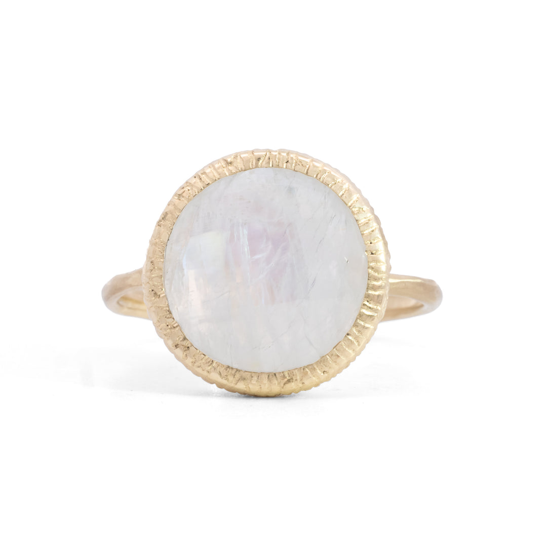 Round Faceted Rainbow Moonstone Ring