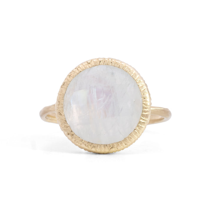 Round Faceted Rainbow Moonstone Ring