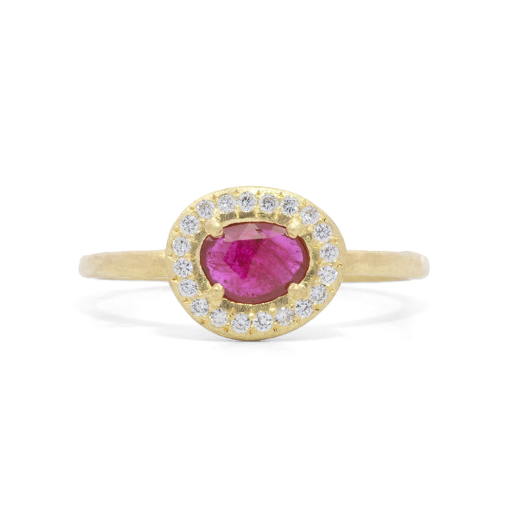 Rose Cut Mozambique Ruby Halo Ring
