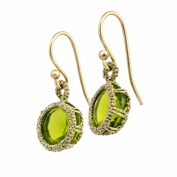 Caged Round Peridot Quartz Drop Earrings