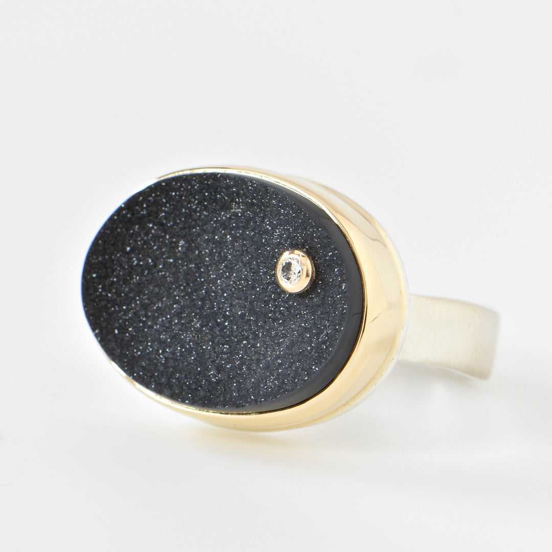 Oval Brazilian Black Druzy Ring