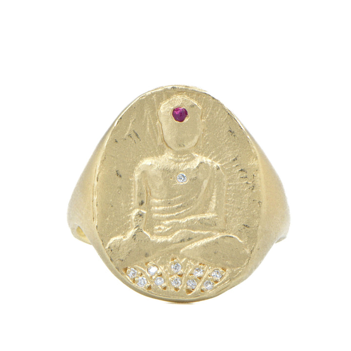 Ruby &amp; Diamond Buddha Signet Ring