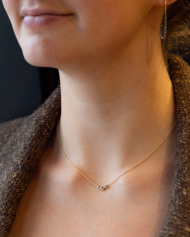 Small Triple Bezel Montana Sapphire Necklace