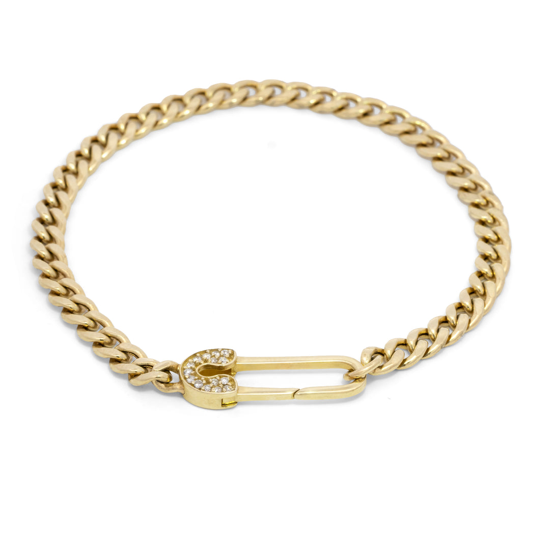 Pavé Diamond Safety Pin Medium Curb Chain Bracelet