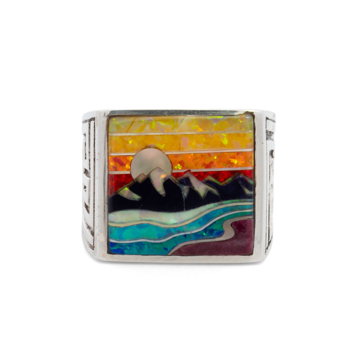 Mountain Sunset Scene Signet Ring