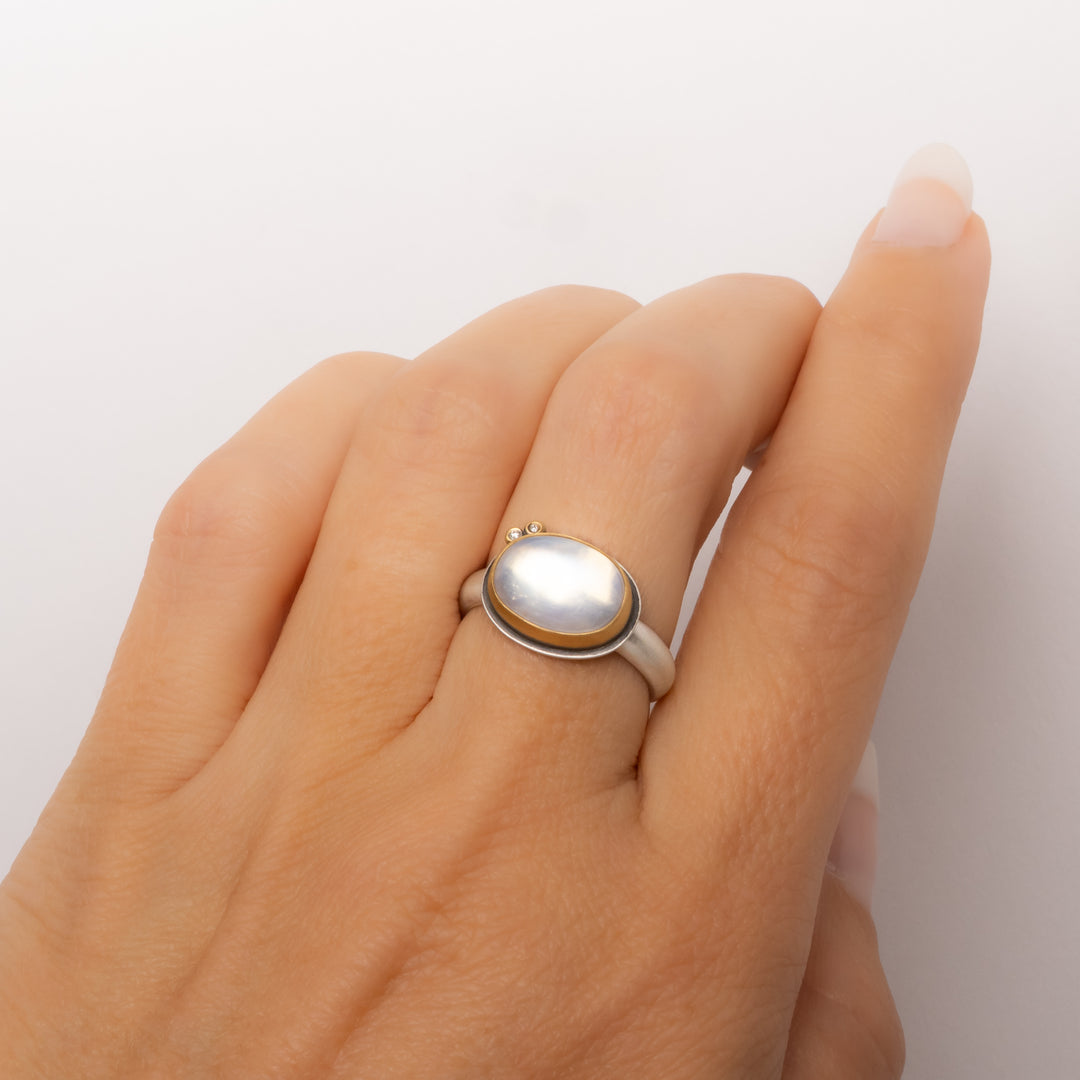 Rainbow Moonstone and Diamond Ring