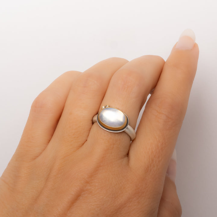 Rainbow Moonstone and Diamond Ring