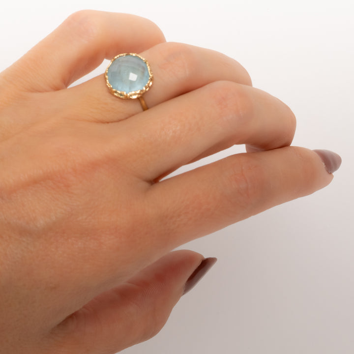 Round Faceted Aquamarine Ring