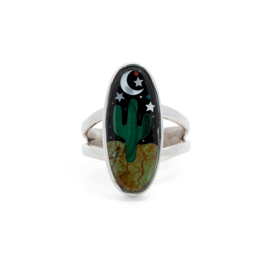 Small Oval Cactus Night Sky Inlay Ring