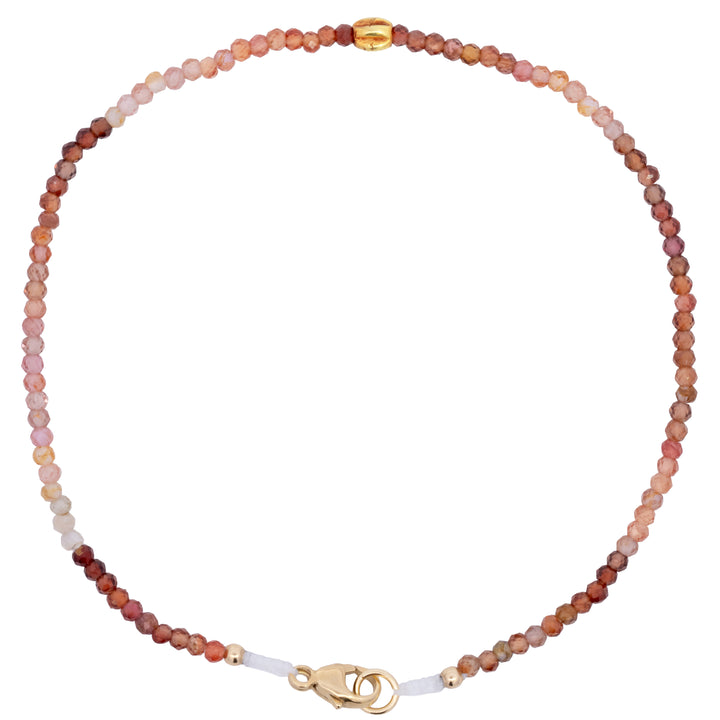 Red Hued Sapphire & Gold Bead Bracelet