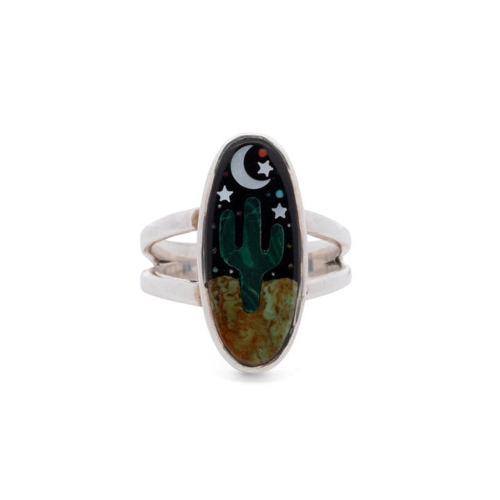 Small Oval Cactus Night Sky Inlay Ring