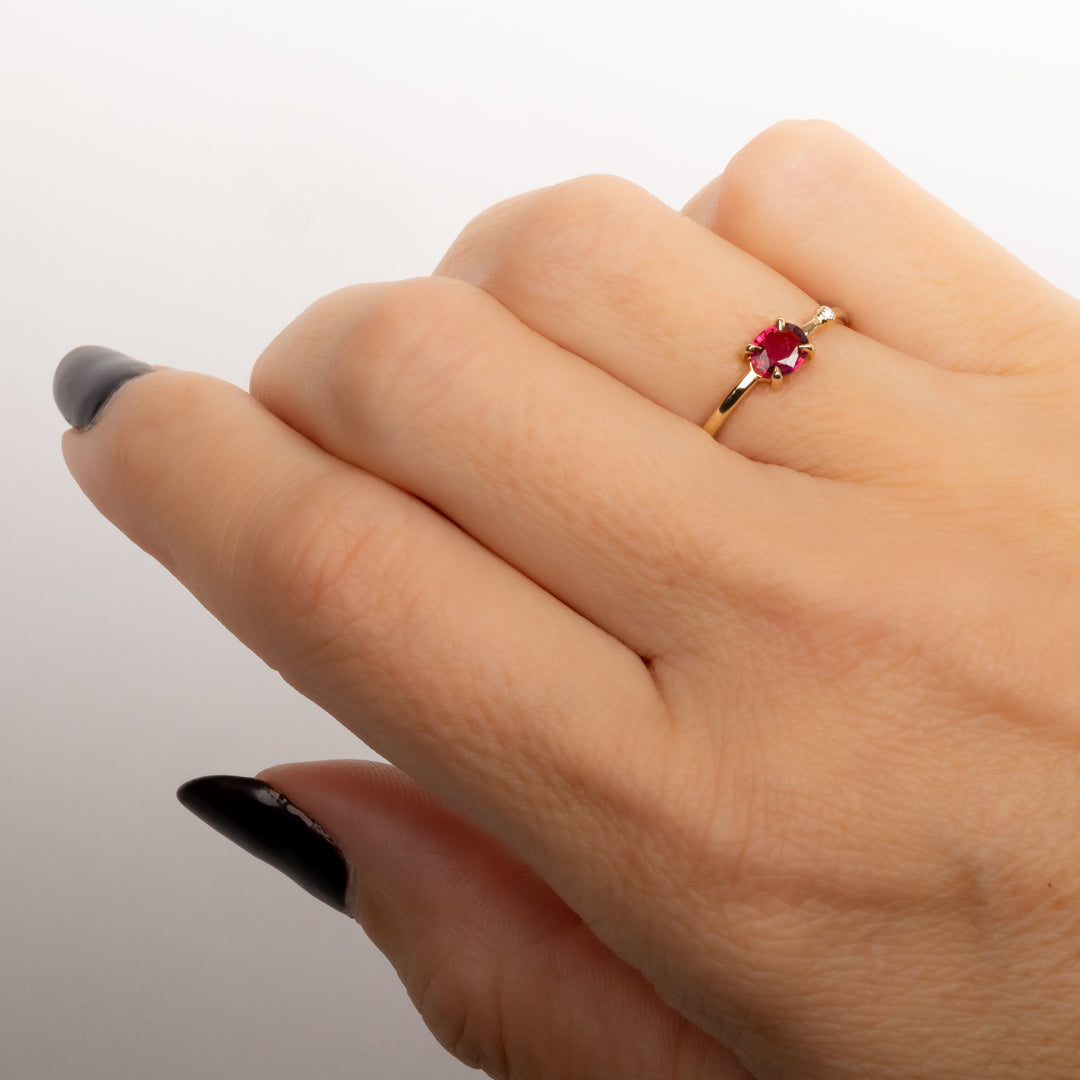 Prong Set Pink Spinel & Bezel Set Diamond Wink Ring