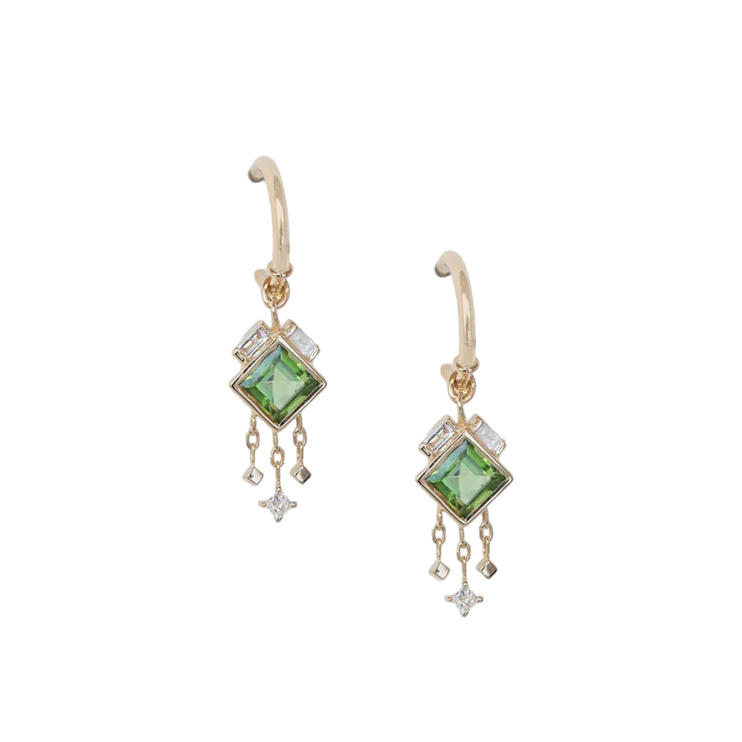Emerald and Diamond Charm Hoop Earrings