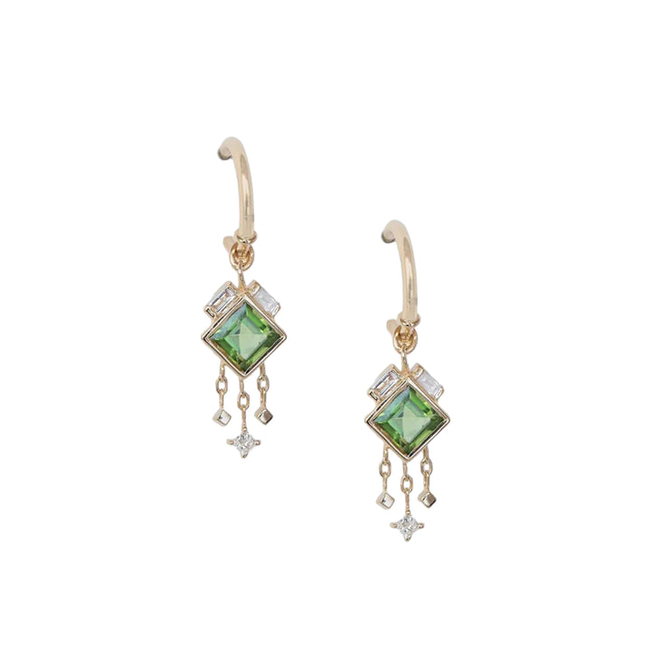 Emerald and Diamond Charm Hoop Earrings