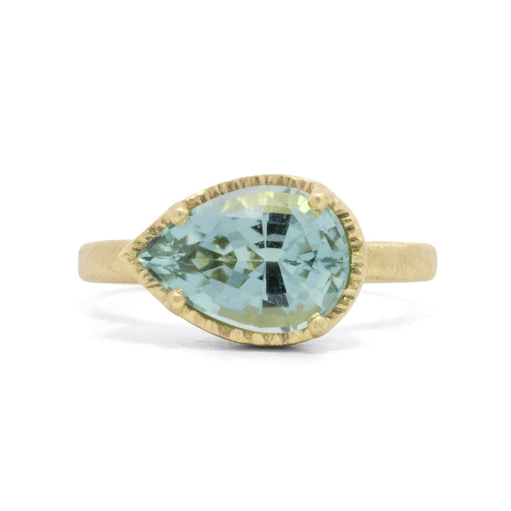 Horizontal Pear Seafoam Tourmaline Ring