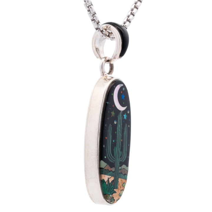 Multi Stone Long Oval Cactus Inlay Pendant