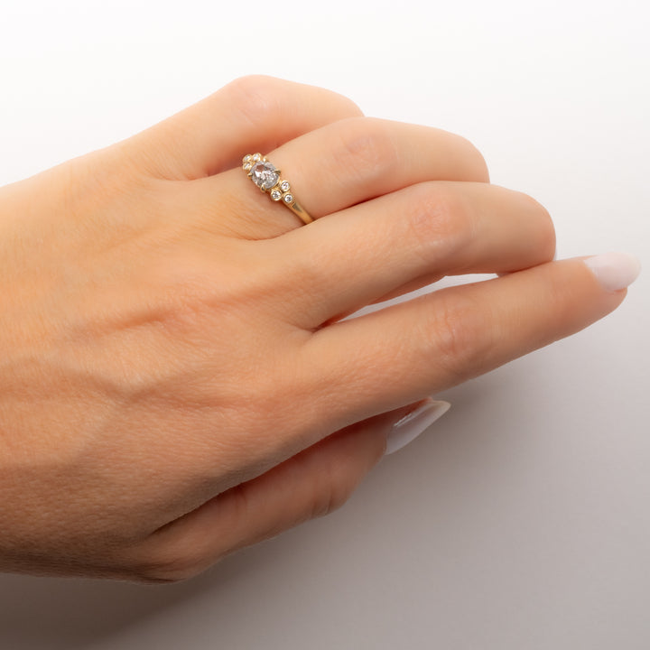 Rose Cut Rustic Center Diamond with 6 Bezel Side Diamond Ring