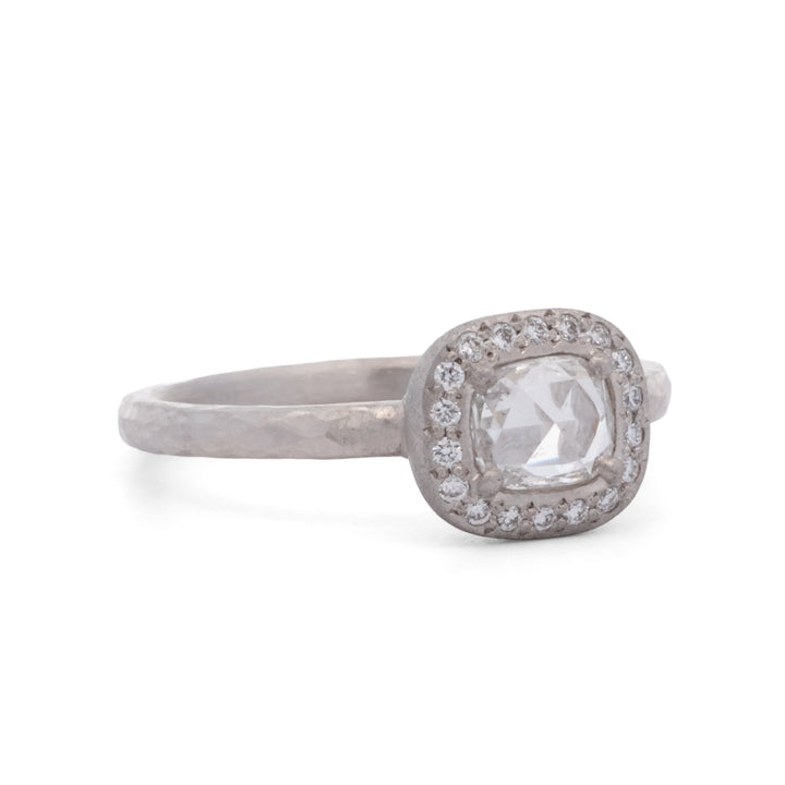Rose Cut Cushion Diamond Halo Ring