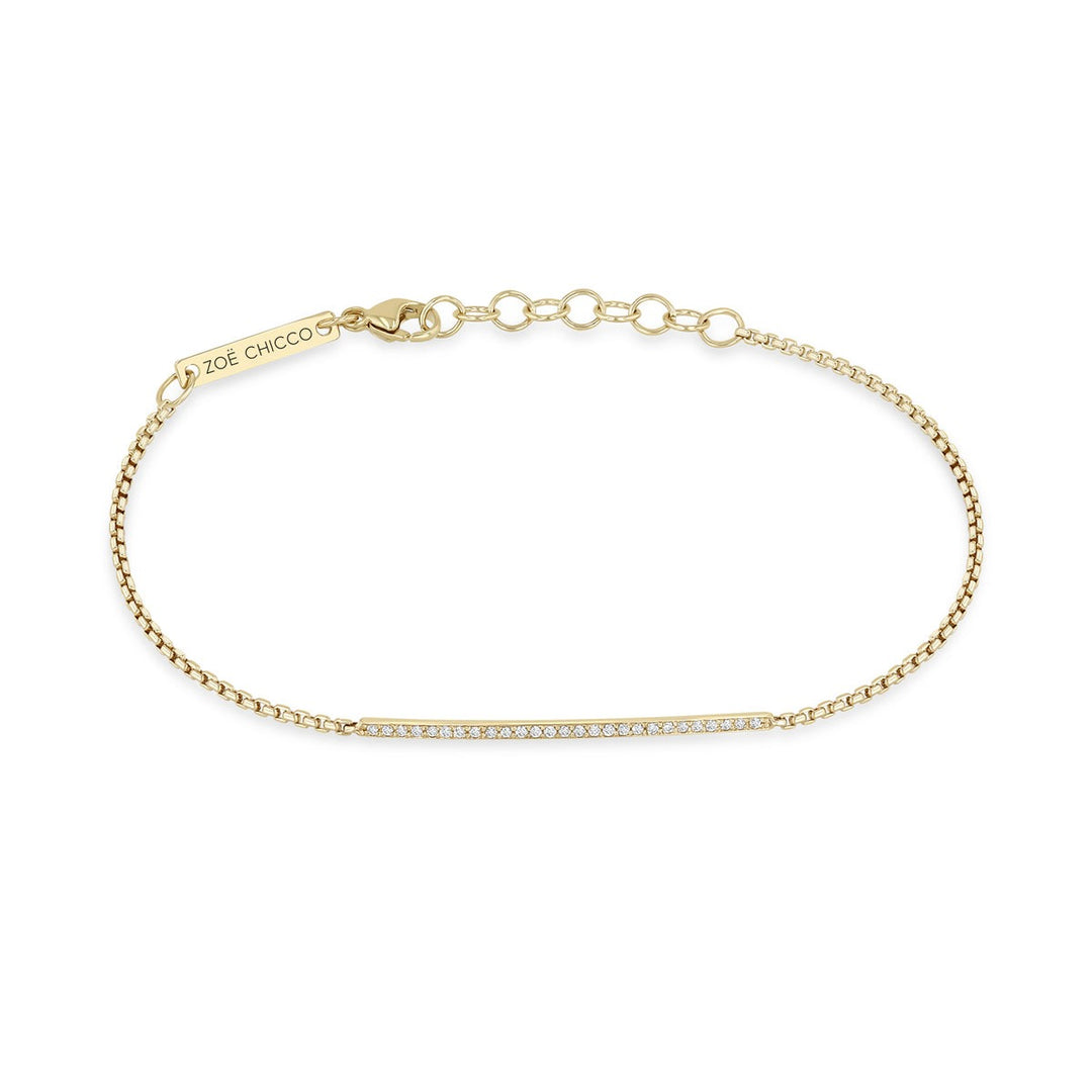 Pavé Diamond Thin Bar Extra Small Box Chain Bracelet