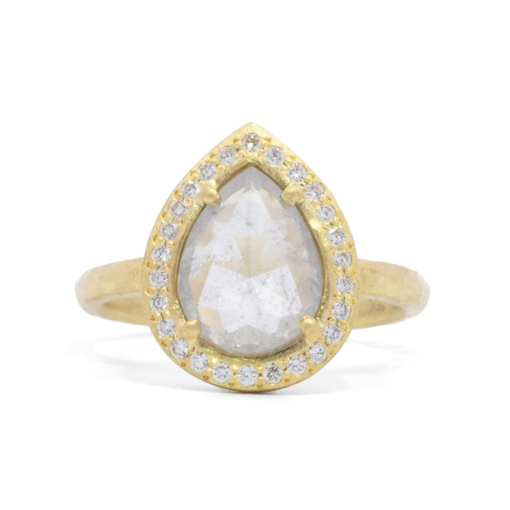 Pear Grey Diamond Halo Ring