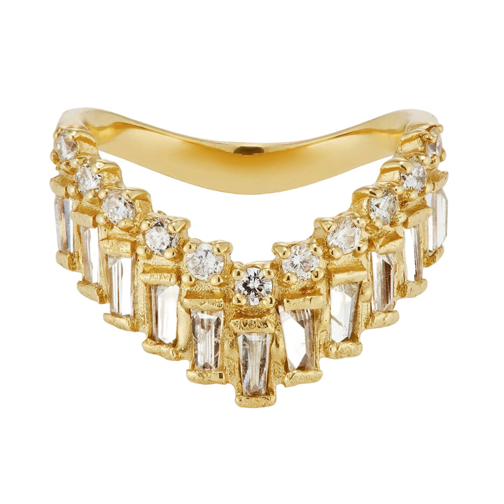 Armach Baguette & Round Diamond Extra Large V Shape Scatter Ring