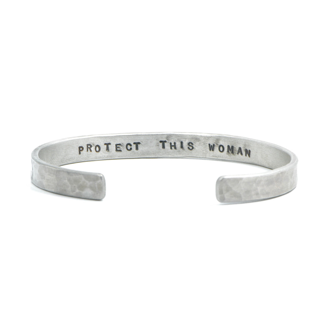 "Protect This Woman" Diamond Hammered Cuff Bracelet